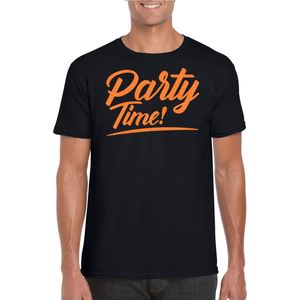 Verkleed T-shirt voor heren - party time - zwart - oranje glitter - carnaval/themafeest