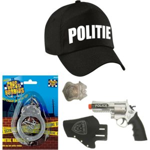 Politie verkleed cap/pet zwart met pistool/holster/badge voor kinderen