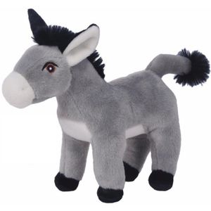 Knuffeldier Ezel Henkie - zachte pluche stof - dieren knuffels - grijs - 24 cm