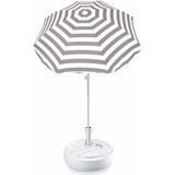 Grijs gestreepte strand/tuin basic parasol van nylon 180 cm  parasolvoet wit