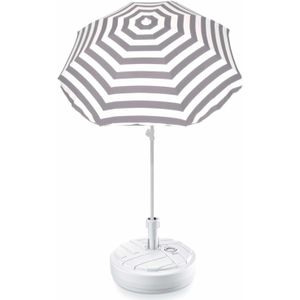 Grijs gestreepte strand/tuin basic parasol van nylon 180 cm  parasolvoet wit