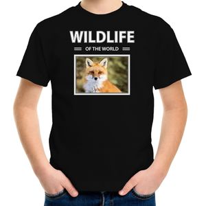 Vos t-shirt met dieren foto wildlife of the world zwart voor kinderen