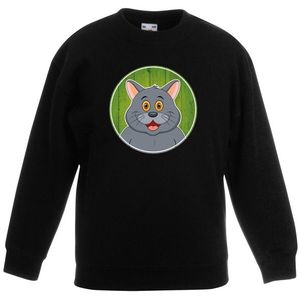 Sweater zwart met grijze kat kinderen