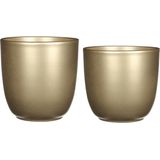 Plantenpot/bloempotten set - 2x stuks - keramiek - goud - D25 en D31 cm