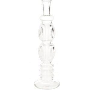 Kaarsen kandelaar Florence - transparant glas - ribbel - D9 x H28 cm