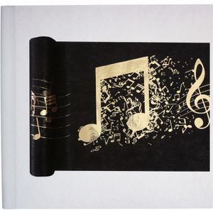 Muziek thema feest tafelkleed met tafelloper - op rol - zwart/wit - 10 m - non woven polyester