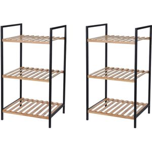 2x Stuks Bamboe Houten Badkamer Kastjes/Trolley 70 cm - Badkamermeubels/Badkamerkasten