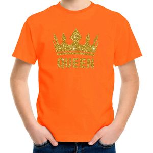 Oranje Queen gouden glitter kroon t-shirt kinderen