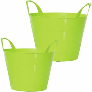 Set van 2x stuks kunststof flexibele emmers/wasmanden/kuipen groen in verschillende formaten