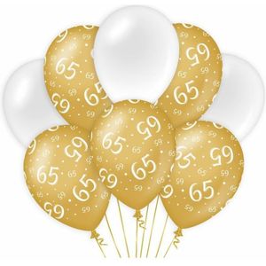 65 jaar leeftijd thema Ballonnen - 24x - goud/wit - Verjaardag - Versiering/feestartikelen