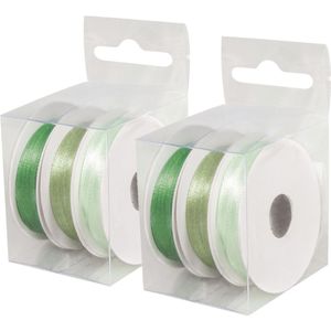 6x Rollen hobby/decoratie kleurenmix groen satijnen sierlint 3 mm x 6 meter