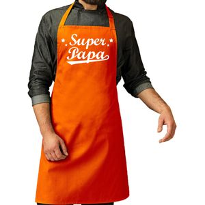 Vaderdag cadeau schort - super papa - oranje - keukenschort - heren - verjaardag