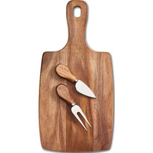 Zeller Kaasplankje - acacia hout - met kaasmes en vork - 35 x 18 x 1,5 cm - serveerplank