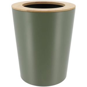 Tendance Badkamer prullenbak/afvalbak 103 series - groen - 5 liter - 20 x 25 cm - metaal/bamboe hout