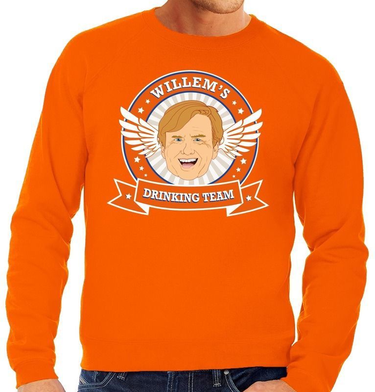 Oranje Koningsdag Willem drinking team sweater heren