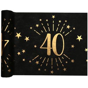 2x Zwarte tafellopers 40 jaar verjaardag 500 cm op rol feestversiering