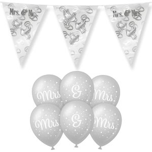Paperdreams Mrs/Mrs huwelijks feest set - Ballonnen &amp; vlaggenlijnen - 13x stuks
