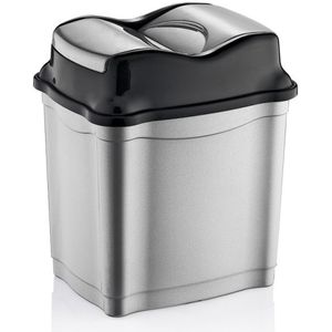 Zilver/zwarte afvalemmer/vuilnisbak met deksel 50 liter