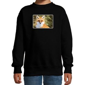 Dieren sweater / trui met vossen foto zwart voor kinderen