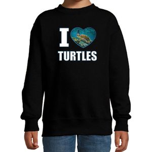 I love turtles sweater / trui met dieren foto van een schildpad zwart voor kinderen