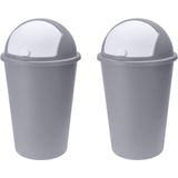 2x stuks vuilnisbak/afvalbak/prullenbak grijs met deksel 50 liter