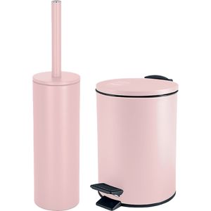 Badkamer/toilet accessoires set - WC-borstel en pedaalemmer 3L - metaal - lichtroze