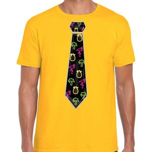 Tropical party T-shirt voor heren - stropdas - geel - neon - carnaval - tropisch themafeest