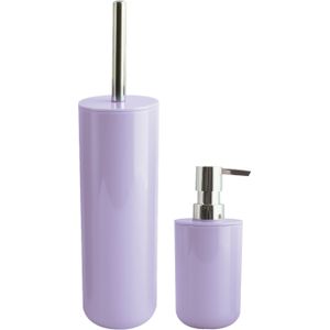 Toiletborstel in houder 38 cm/zeeppompje set Moods - kunststof - lila paars