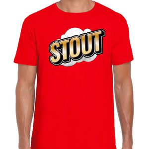 Stout fun tekst t-shirt voor heren rood in 3D effect