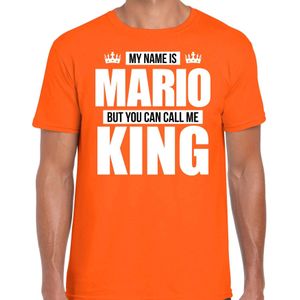 Naam cadeau t-shirt my name is Mario - but you can call me King oranje voor heren