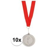 10x Zilveren medailles tweede prijs aan rood lint