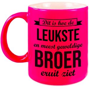 Leukste en meest geweldige broer cadeau koffiemok / theebeker neon roze 330 ml