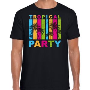 Tropical party T-shirt voor heren - palmbomen - zwart - carnaval/themafeest