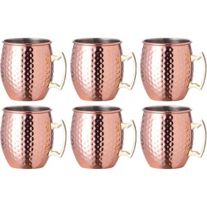 Moscow Mule glas/beker - 6x - RVS metaal - koperkleurig - 500 ml - luxe cocktailglazen