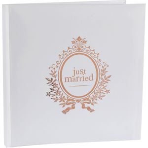 Gastenboek/receptieboek Just Married - rose goud/wit - Bruiloft - 24 x 24 cm