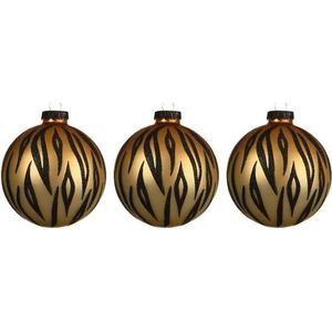 6x Tijger print glazen kerstballen 8 cm dierenprint