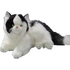 Knuffeldier Perzische kat/poes - zachte pluche stof - premium kwaliteit knuffels - wit/zwart - 30 cm