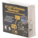 Draadverlichting zilver met gekleurde LED lampjes 2 meter op batterijen met timer