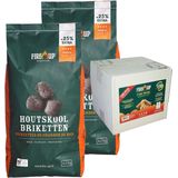 BBQ starterspakket - houtskool briketten 15 kilo - barbecue aanmaak houtwolkrullen 150x