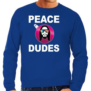 Hippie jezus Kerstbal sweater / Kerst outfit peace dudes blauw voor heren