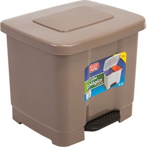 Dubbele afvalemmer/vuilnisemmer taupe 35 liter met deksel en pedaal