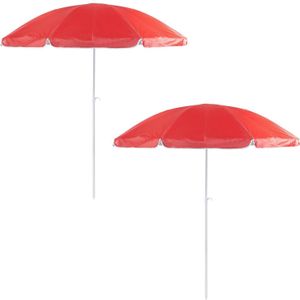 2x Rode strand parasols van nylon 200 cm