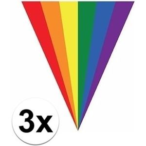 3x Gay pride regenboog slingers vlaggenlijnen 5 meter