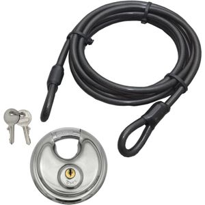 Staalkabel met 90 mm discusslot - 5 meter x 12 mm kabel - geplastificeerd - kabelslot