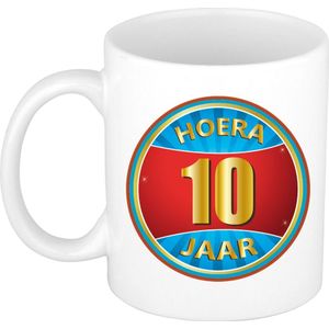 Verjaardag mok / beker - hoera 10 jaar - 300 ml - verjaardagscadeau / kado