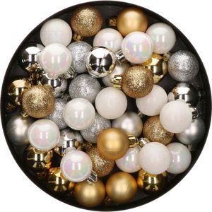 42x Stuks kunststof kerstballen mix goud/zilver/wit 3 cm