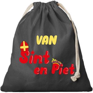 1x Sinterklaas cadeauzak zwart Van Sint en Piet met koord voor pakjesavond als cadeauverpakking