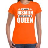 Naam cadeau t-shirt my name is Jasmijn - but you can call me Queen oranje voor dames