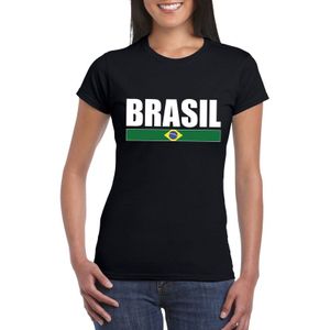 Zwart/ wit Brazilie supporter t-shirt voor dames