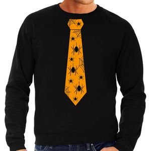 Halloween thema verkleed sweater / trui spinnen stropdas zwart voor heren